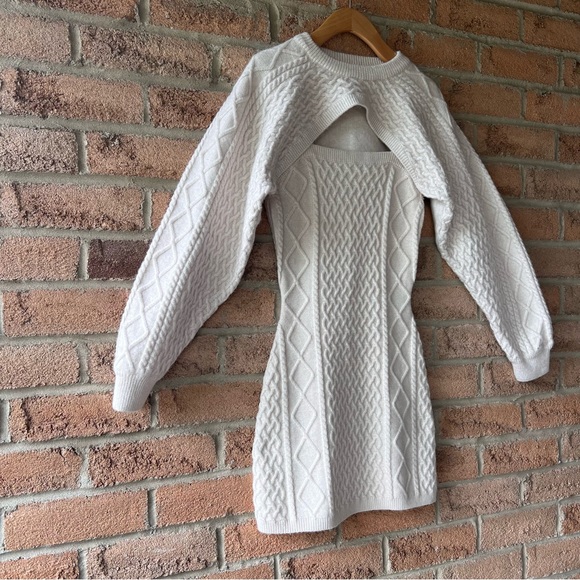 H&M | Cream knit two piece set body con dress and sweater knife skirt set - Picture 2 of 9